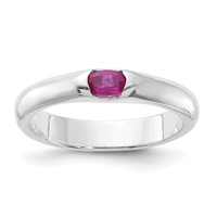 Sterling Silver Red Oval CZ Half Bezel Ring view 1