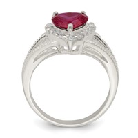 Sterling Silver Red CZ Heart Ring view 2