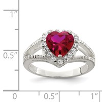 Sterling Silver Red CZ Heart Ring view 3