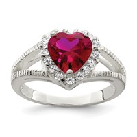 Sterling Silver Red CZ Heart Ring view 1