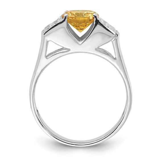 Sterling Silver Yellow Round w/Pavé Sides CZ Ring