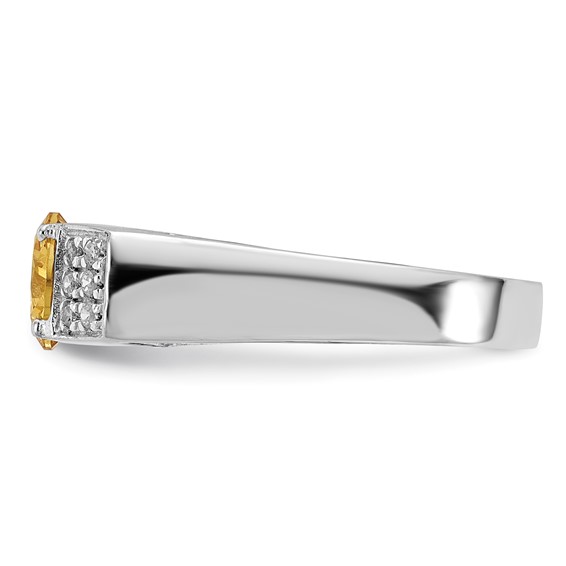 Sterling Silver Yellow Round w/Pavé Sides CZ Ring