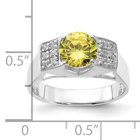 Sterling Silver Yellow Round w/Pavé Sides CZ Ring