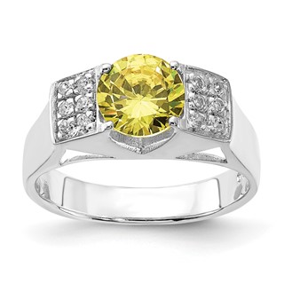 Sterling Silver Yellow Round w/Pavé Sides CZ Ring