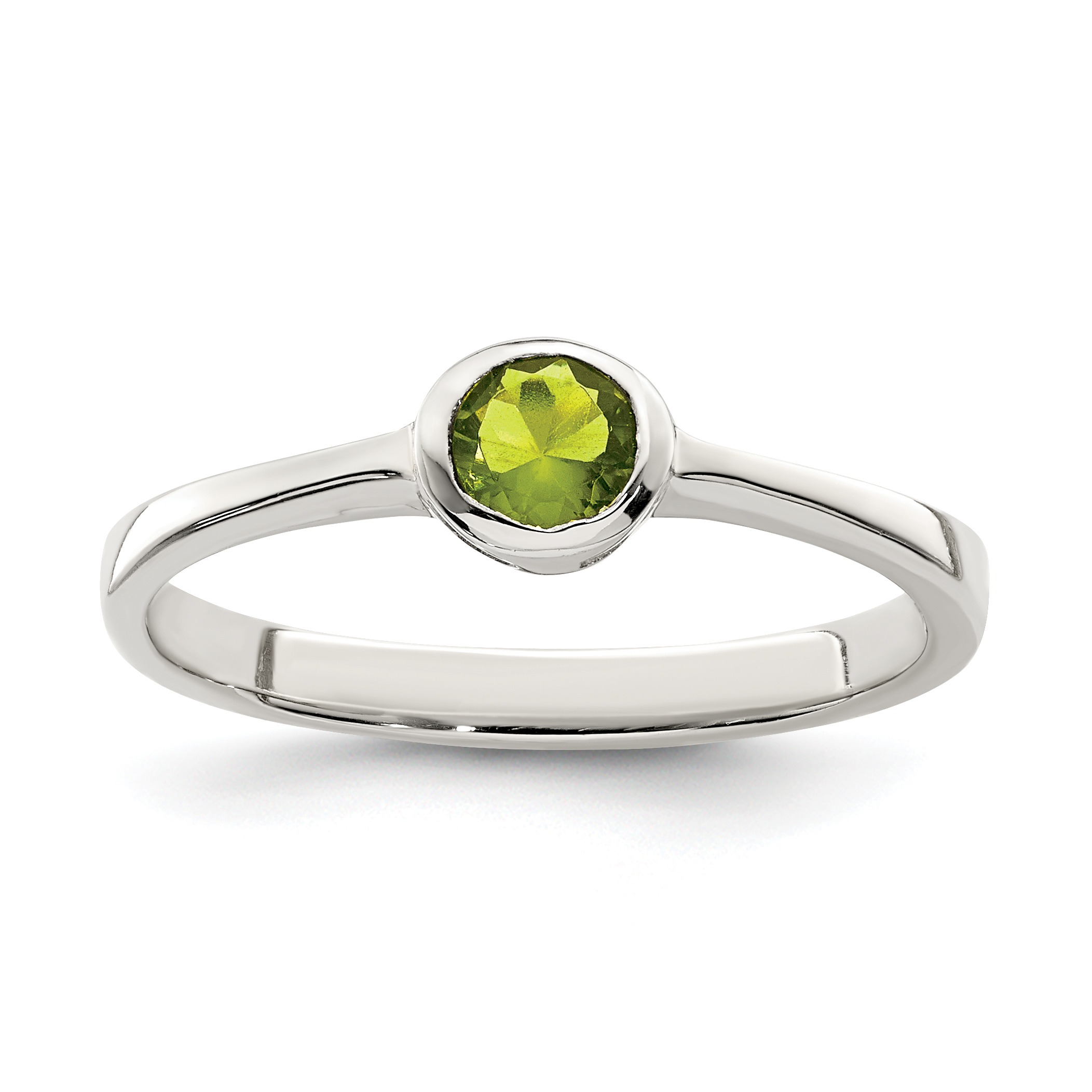 Sterling Silver Lime Green Round Bezel CZ Ring (QR4356-6)