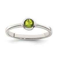 Sterling Silver Lime Green Round Bezel CZ Ring view 1