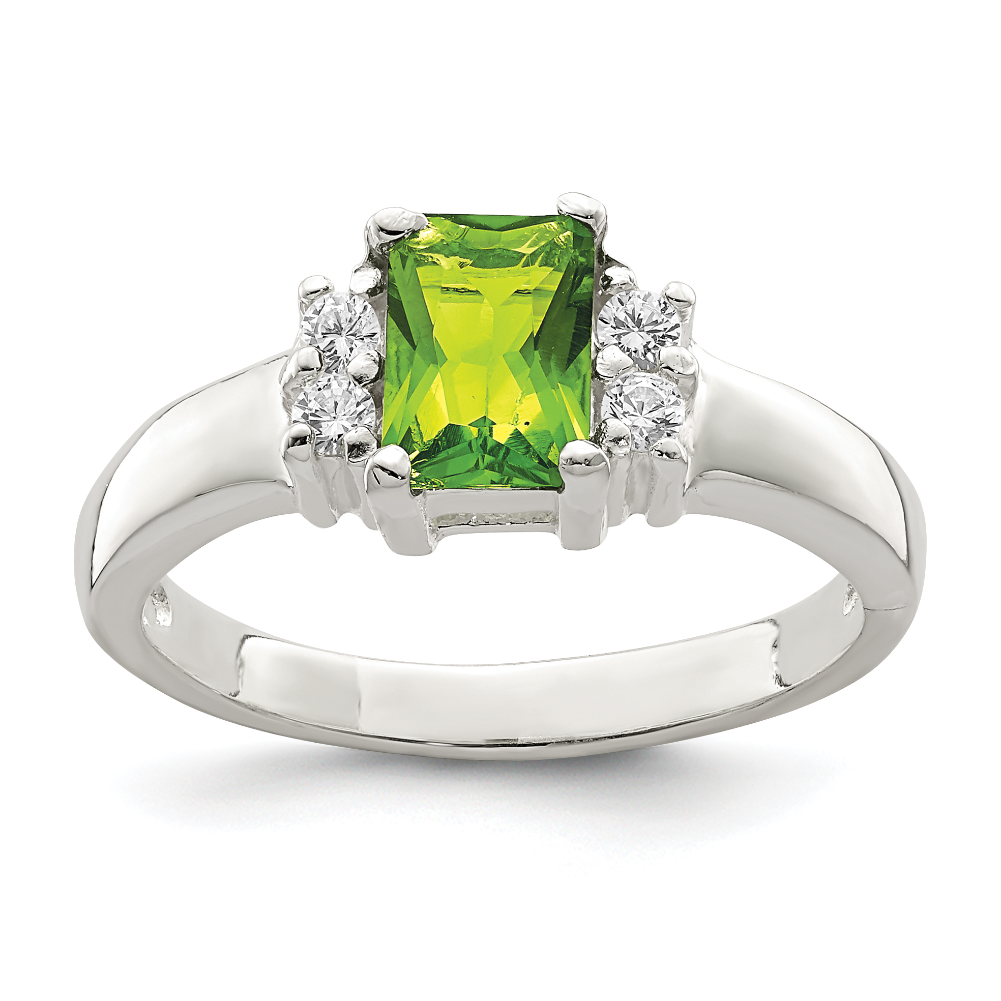 Sterling Silver Lime Green & White CZ Ring (QR4361-6)