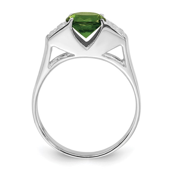 Sterling Silver Lime Green Round w/Pavé Sides CZ Ring