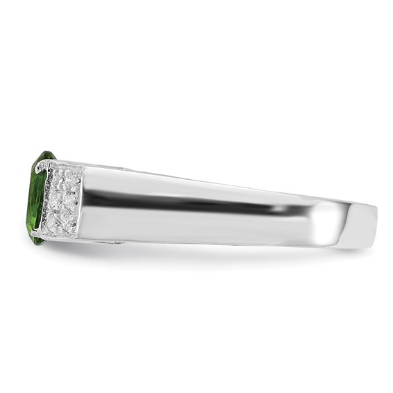 Sterling Silver Lime Green Round w/Pavé Sides CZ Ring