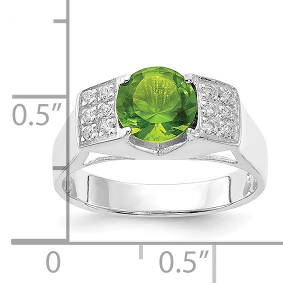 Sterling Silver Lime Green Round w/Pavé Sides CZ Ring