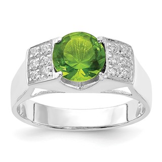 Sterling Silver Lime Green Round w/Pavé Sides CZ Ring