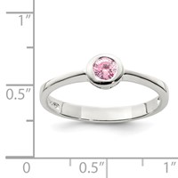 Sterling Silver Pink Round Bezel CZ Ring view 3
