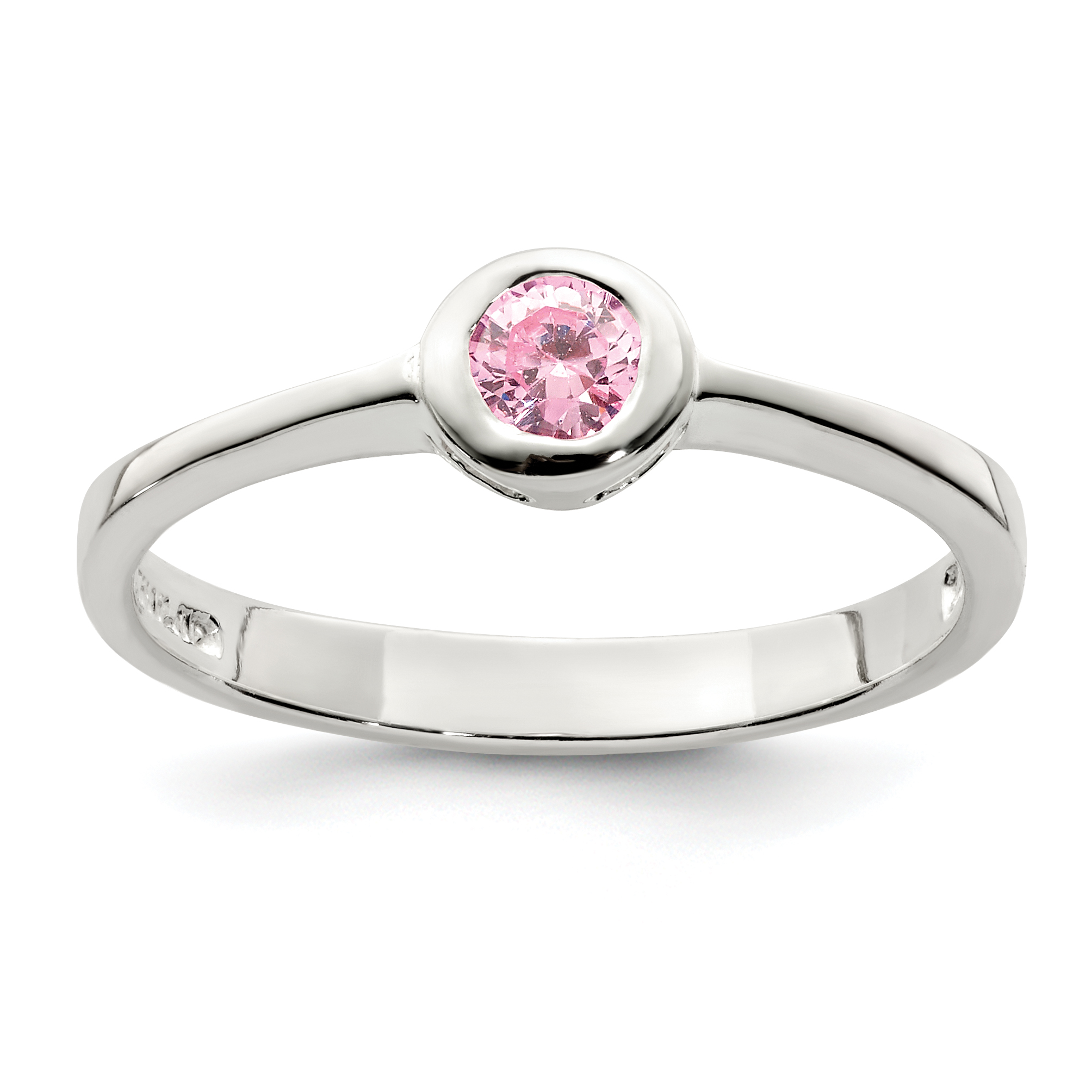 Sterling Silver Pink Round Bezel CZ Ring (QR4372-6)