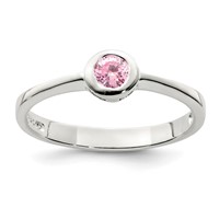 Sterling Silver Pink Round Bezel CZ Ring view 1