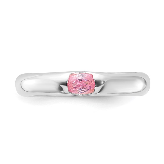Sterling Silver Pink Oval CZ Half Bezel Ring