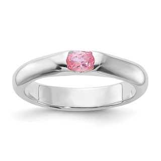 Sterling Silver Pink Oval CZ Half Bezel Ring