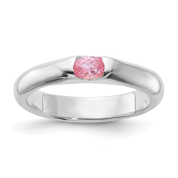 Sterling Silver Pink Oval CZ Half Bezel Ring