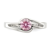 Sterling Silver Pink Round Bezel CZ Ring view 5
