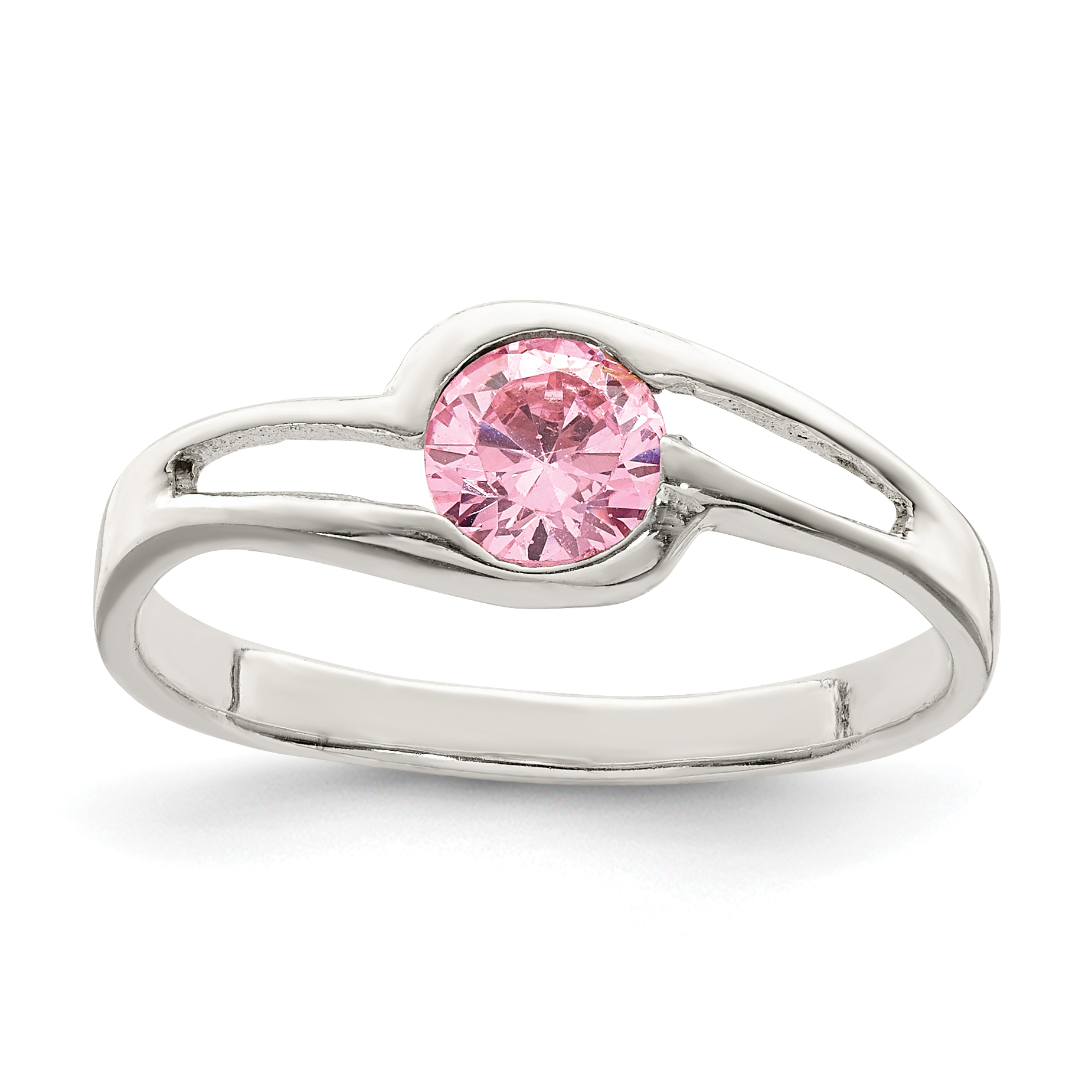 Sterling Silver Pink Round Bezel CZ Ring (QR4376-6)