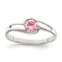 Sterling Silver Pink Round Bezel CZ Ring view 1