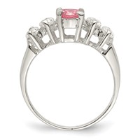 Sterling Silver Pink Round CZ Ring with Side Stones view 2