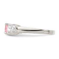 Sterling Silver Pink Round CZ Ring with Side Stones view 4