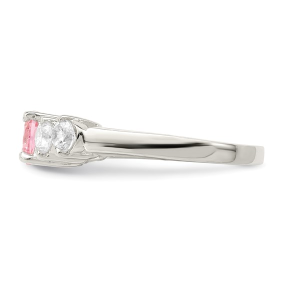 Sterling Silver Pink Round CZ w/Side Stones Ring
