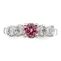 Sterling Silver Pink Round CZ Ring with Side Stones view 5