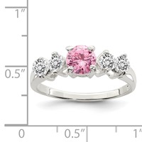 Sterling Silver Pink Round CZ Ring with Side Stones view 3