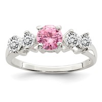 Sterling Silver Pink Round CZ Ring with Side Stones view 1