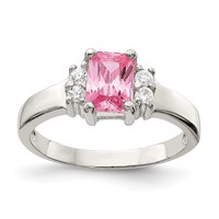 Sterling Silver Pink & White CZ Ring view 1