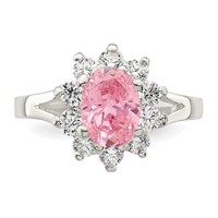 Sterling Silver Pink Oval CZ Cluster Ring view 5