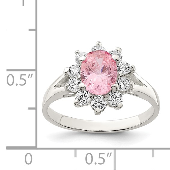 Sterling Silver Pink Oval CZ Cluster Ring