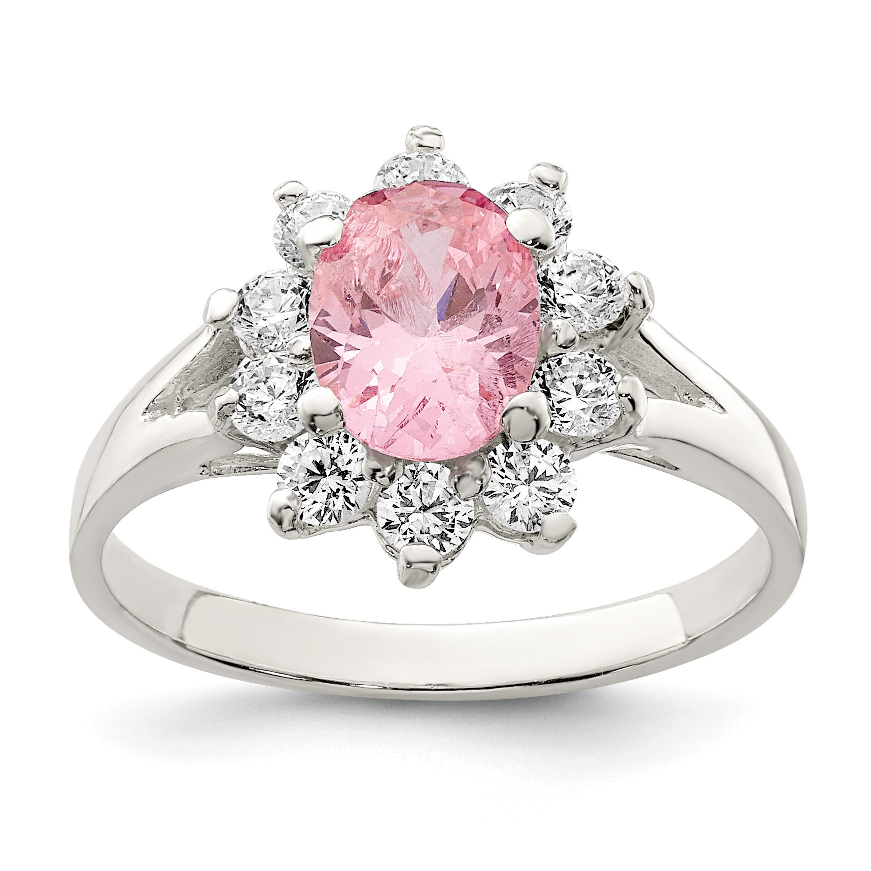 Sterling Silver Pink Oval CZ Cluster Ring (QR4382-6)