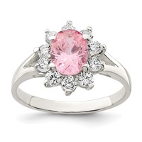 Sterling Silver Pink Oval CZ Cluster Ring view 1
