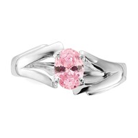 Sterling Silver Polished Pink Oval CZ Ring view 5