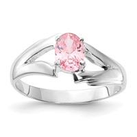 Sterling Silver Polished Pink Oval CZ Ring view 1