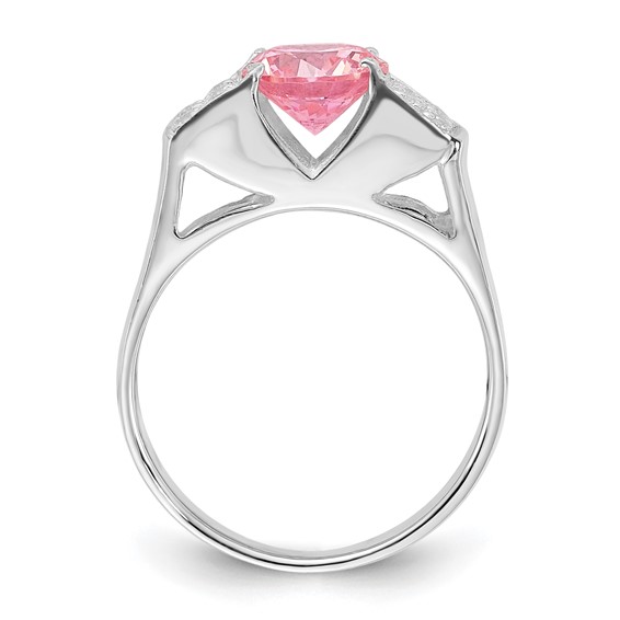 Sterling Silver Pink Round w/Pavé Sides CZ Ring