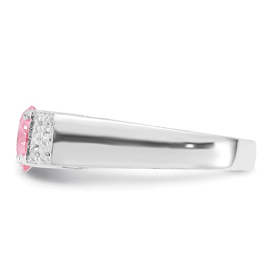 Sterling Silver Pink Round w/Pavé Sides CZ Ring