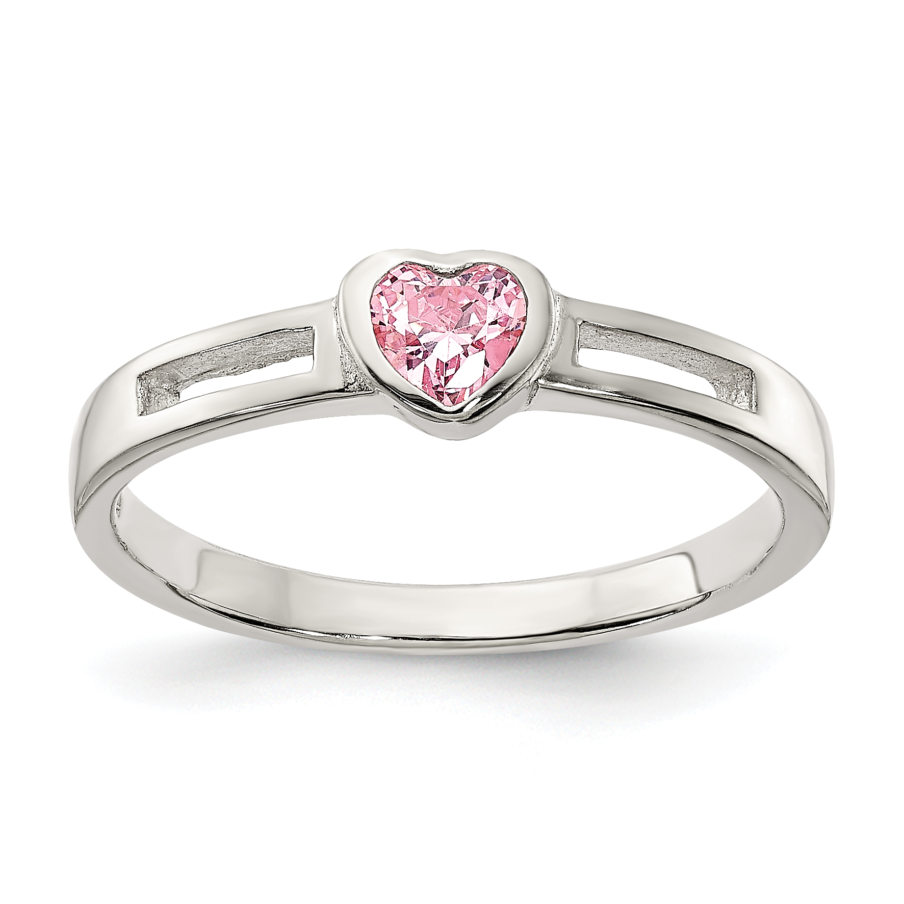 Sterling Silver Pink CZ Heart Ring (QR4388-6)