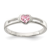 Sterling Silver Pink CZ Heart Ring view 1