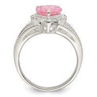 Sterling Silver Pink CZ Heart Ring view 2