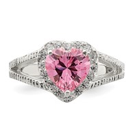 Sterling Silver Pink CZ Heart Ring view 5