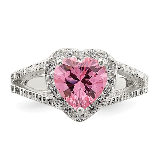 Sterling Silver Pink CZ Heart Ring