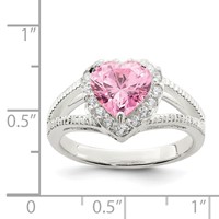 Sterling Silver Pink CZ Heart Ring view 3