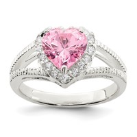 Sterling Silver Pink CZ Heart Ring view 1