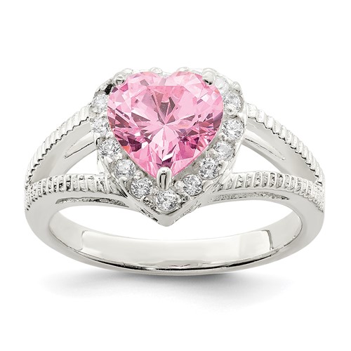 Sterling Silver Pink CZ Heart Ring