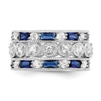 Sterling Silver Rhodium Plated Blue & White CZ 3 Band Set view 4