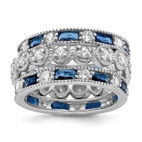 Sterling Silver Rhodium Plated Blue & White CZ 3 Band Set view 1