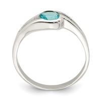 Sterling Silver Light Blue Round Bezel CZ Ring view 2